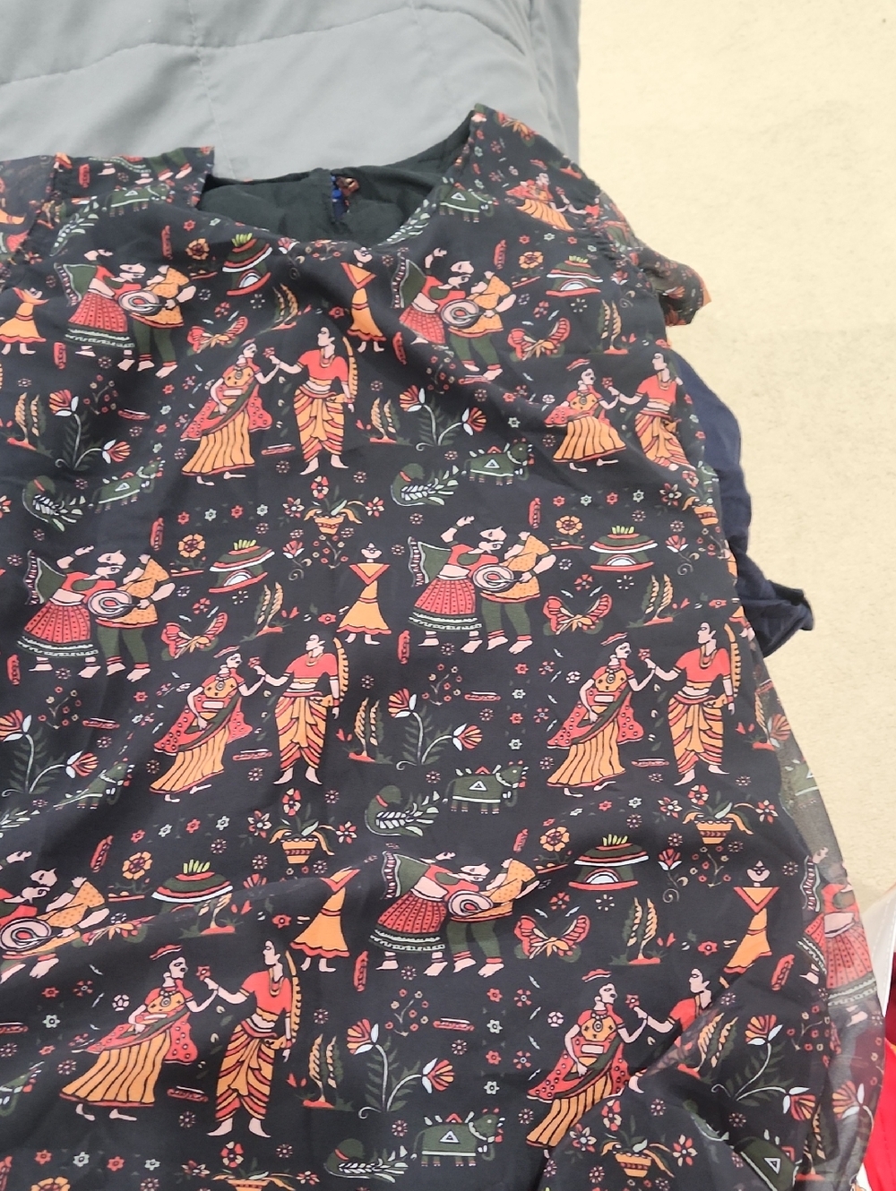Girls Black Floral & Dance Print Dress - Unbranded